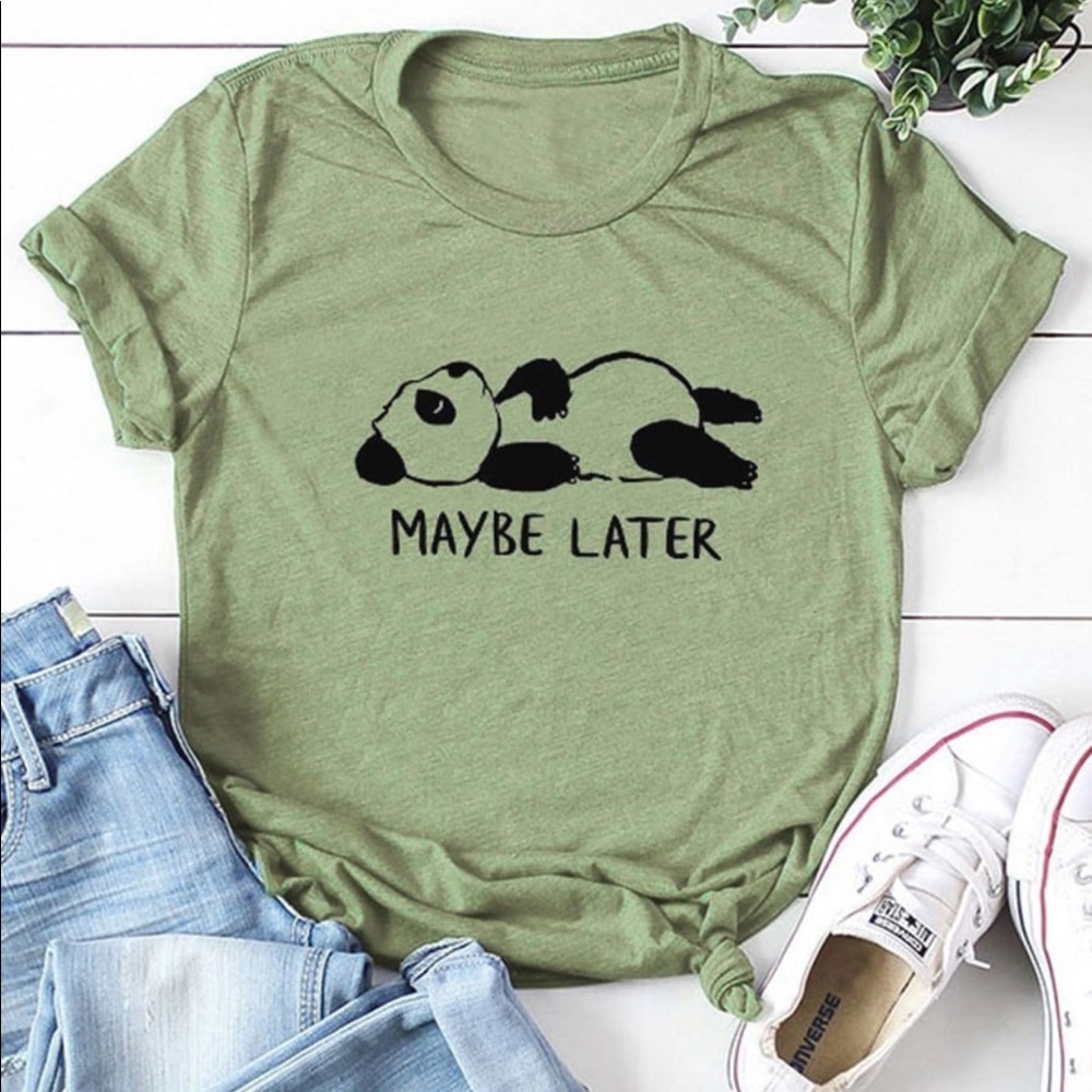 Cartoon Panda Graphic Tee Shirt in Green